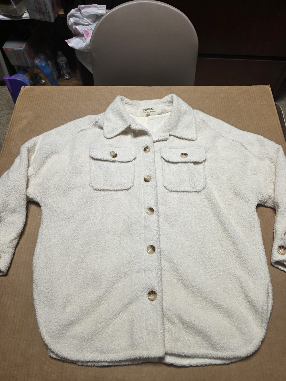 Listicle Cream Teddy Shacket with Front Pockets XL Womens Cardigan